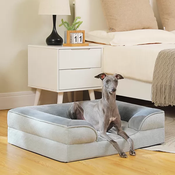 PAWZ Road Orthopedic Dog Bed Bolster Small Dog Bed for Small Dogs with Memory Foam2Layer Waterproof Cover and NonSlip Bottom for Small Medium and Large DogBlueSmallGray