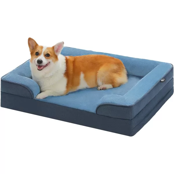 PAWZ Road Orthopedic Dog Bed Bolster Small Dog Bed for Small Dogs with Memory Foam2Layer Waterproof Cover and NonSlip Bottom for Small Medium and Large DogBlueSmallBlue