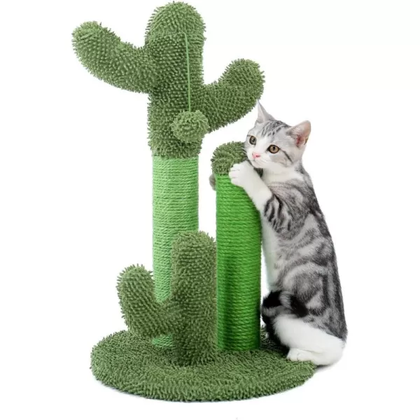 PAWZ Road Cat Scratching Post Cactus Cat Scratcher Featuring with 3 Scratching Poles and Interactive Dangling Ball Medium 23 InchesGreen