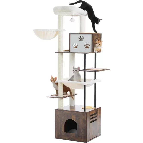 PAWZ Road Cat Tree 35 Inches Wooden Cat Tower with Double Condos Spacious Perch Fully Wrapped Scratching Sisal Posts and Replaceable Dangling BallsWalnutWooden Brown