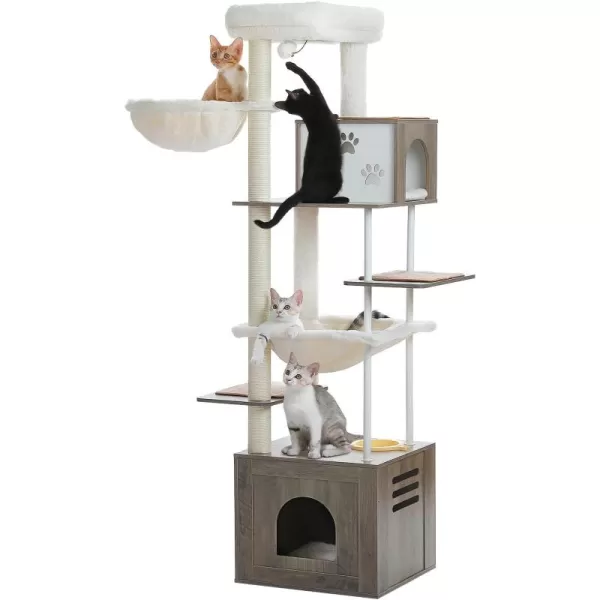 PAWZ Road Cat Tree 35 Inches Wooden Cat Tower with Double Condos Spacious Perch Fully Wrapped Scratching Sisal Posts and Replaceable Dangling BallsWalnutWooden Walnut