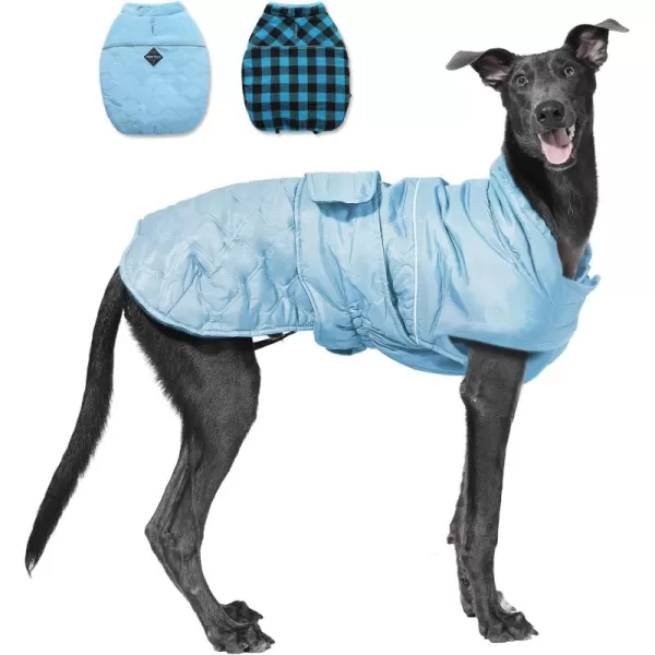 PAWZ Road Dog Winter Coat with 5 Layers Warm Material Reversible Dog Clothes with 2 Sides Dog Jacket Outdoor Water Repellent Light Beige Plaid XSBlue Plaid