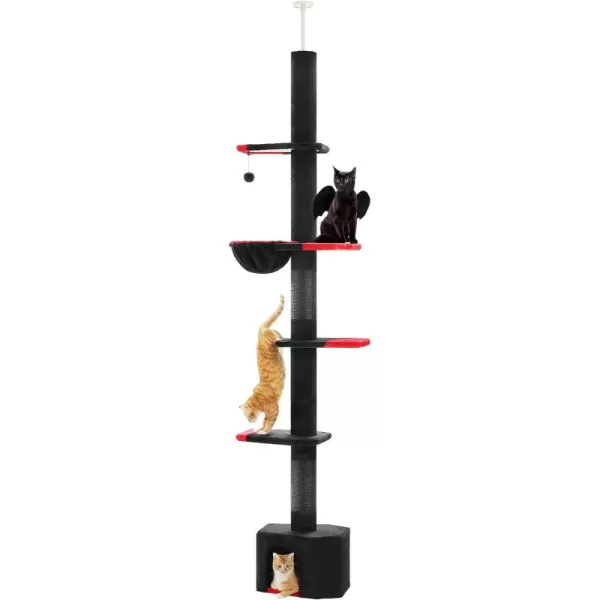 PAWZ Road Gothic Cat Tree Floor to Ceiling Cat Tower with Adjustable Height 868120 Inches 5 Tiers Black Cat Condo with Cozy Hammock Fully Scratching Posts and Dangling Balls for Indoor CatsBlack