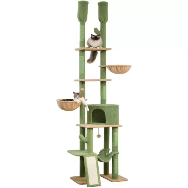 PAWZ Road Gothic Cat Tree Floor to Ceiling Cat Tower with Adjustable Height 868120 Inches 5 Tiers Black Cat Condo with Cozy Hammock Fully Scratching Posts and Dangling Balls for Indoor CatsGreen