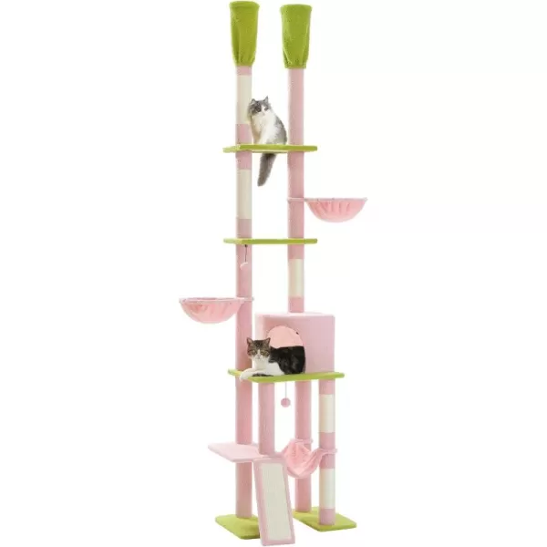 PAWZ Road Gothic Cat Tree Floor to Ceiling Cat Tower with Adjustable Height 868120 Inches 5 Tiers Black Cat Condo with Cozy Hammock Fully Scratching Posts and Dangling Balls for Indoor CatsPink