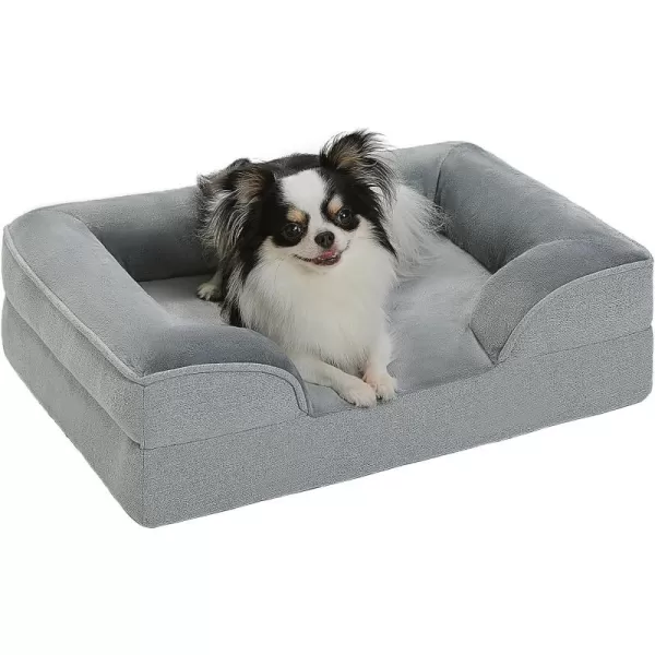 PAWZ Road Orthopedic Dog Bed Bolster Small Dog Bed for Small Dogs with Memory Foam2Layer Waterproof Cover and NonSlip Bottom for Small Medium and Large DogBlueSmallGray