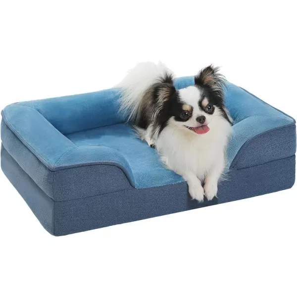 PAWZ Road Orthopedic Dog Bed Bolster Small Dog Bed for Small Dogs with Memory Foam2Layer Waterproof Cover and NonSlip Bottom for Small Medium and Large DogBlueSmallBlue