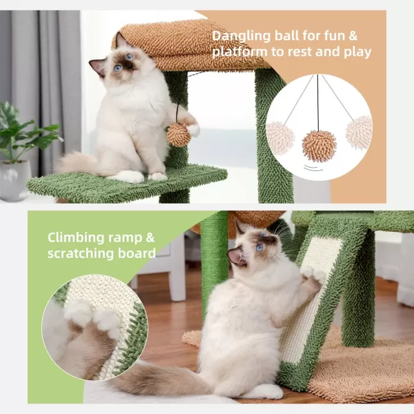 PAWZ Road Cactus Cat Tree 32 Inches Small Cat Tower with Sisal Covered Scratching Post Cozy Condo Plush Perches and Fluffy Balls for Indoor CatsCactus Green