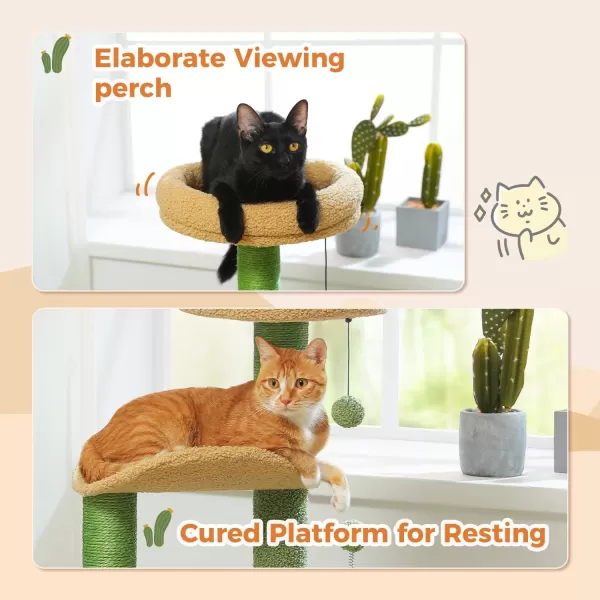 PAWZ Road Cactus Cat Tree 32 Inches Small Cat Tower with Sisal Covered Scratching Post Cozy Condo Plush Perches and Fluffy Balls for Indoor CatsCactus Green