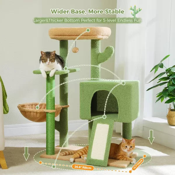 PAWZ Road Cactus Cat Tree 32 Inches Small Cat Tower with Sisal Covered Scratching Post Cozy Condo Plush Perches and Fluffy Balls for Indoor CatsCactus Green