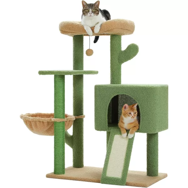 PAWZ Road Cactus Cat Tree 32 Inches Small Cat Tower with Sisal Covered Scratching Post Cozy Condo Plush Perches and Fluffy Balls for Indoor CatsCactus Green