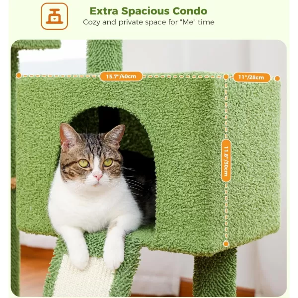 PAWZ Road Cactus Cat Tree 32 Inches Small Cat Tower with Sisal Covered Scratching Post Cozy Condo Plush Perches and Fluffy Balls for Indoor CatsCactus Green