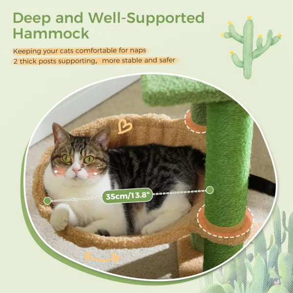 PAWZ Road Cactus Cat Tree 32 Inches Small Cat Tower with Sisal Covered Scratching Post Cozy Condo Plush Perches and Fluffy Balls for Indoor CatsCactus Green