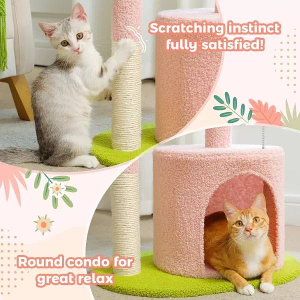 PAWZ Road Cactus Cat Tree 32 Inches Small Cat Tower with Sisal Covered Scratching Post Cozy Condo Plush Perches and Fluffy Balls for Indoor CatsPink