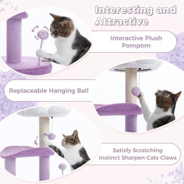 PAWZ Road Cactus Cat Tree 32 Inches Small Cat Tower with Sisal Covered Scratching Post Cozy Condo Plush Perches and Fluffy Balls for Indoor CatsPurple