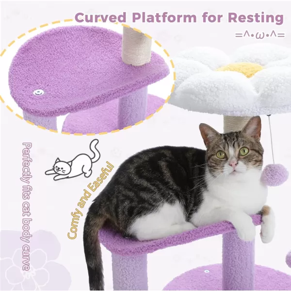 PAWZ Road Cactus Cat Tree 32 Inches Small Cat Tower with Sisal Covered Scratching Post Cozy Condo Plush Perches and Fluffy Balls for Indoor CatsPurple