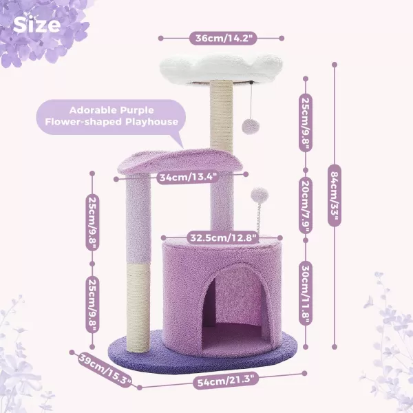 PAWZ Road Cactus Cat Tree 32 Inches Small Cat Tower with Sisal Covered Scratching Post Cozy Condo Plush Perches and Fluffy Balls for Indoor CatsPurple