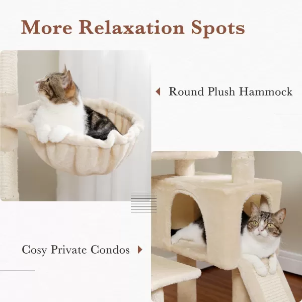 PAWZ Road Cat Tree 60 Inches Cat Tower with Dual Condos Spacious Perch Cozy Basket and Scratching Posts for Indoor CatsBeige