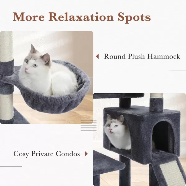 PAWZ Road Cat Tree 60 Inches Cat Tower with Dual Condos Spacious Perch Cozy Basket and Scratching Posts for Indoor CatsDark Gray