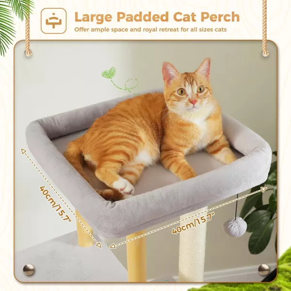 PAWZ Road Cat Tree 60 Inches Cat Tower with Dual Condos Spacious Perch Cozy Basket and Scratching Posts for Indoor CatsWooden Gray