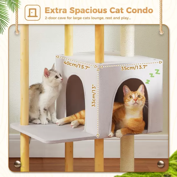 PAWZ Road Cat Tree 60 Inches Cat Tower with Dual Condos Spacious Perch Cozy Basket and Scratching Posts for Indoor CatsWooden Gray