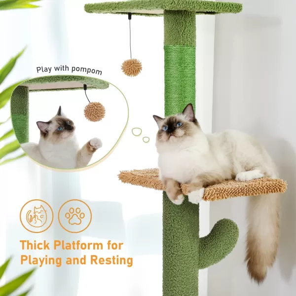 PAWZ Road Cat Tree Cactus Floor to Ceiling Cat Tower with Adjustable Height95108 Inches 5 Level Cat Climbing Tower with Cozy Hammock Platforms and Dangling Balls for Indoor Cats