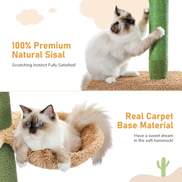 PAWZ Road Cat Tree Cactus Floor to Ceiling Cat Tower with Adjustable Height95108 Inches 5 Level Cat Climbing Tower with Cozy Hammock Platforms and Dangling Balls for Indoor Cats