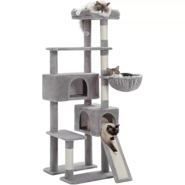 PAWZ Road Cat Tree 60 Inches Cat Tower with Dual Condos Spacious Perch Cozy Basket and Scratching Posts for Indoor CatsGray