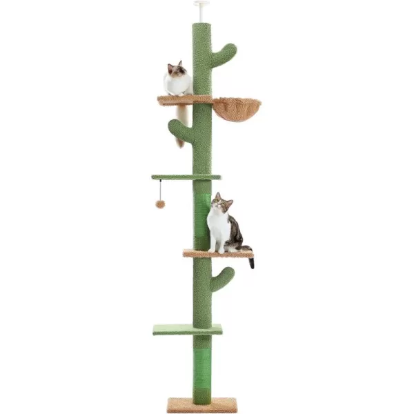 PAWZ Road Cat Tree Cactus Floor to Ceiling Cat Tower with Adjustable Height95108 Inches 5 Level Cat Climbing Tower with Cozy Hammock Platforms and Dangling Balls for Indoor Cats