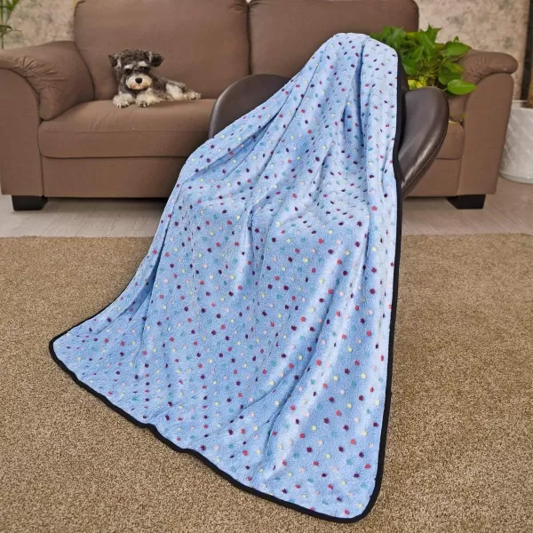 PAWZ Road Dog Blanket Soft Fleece Pet Blanket Washable Cat Blanket for Couch Blanket Beige MediumBlue