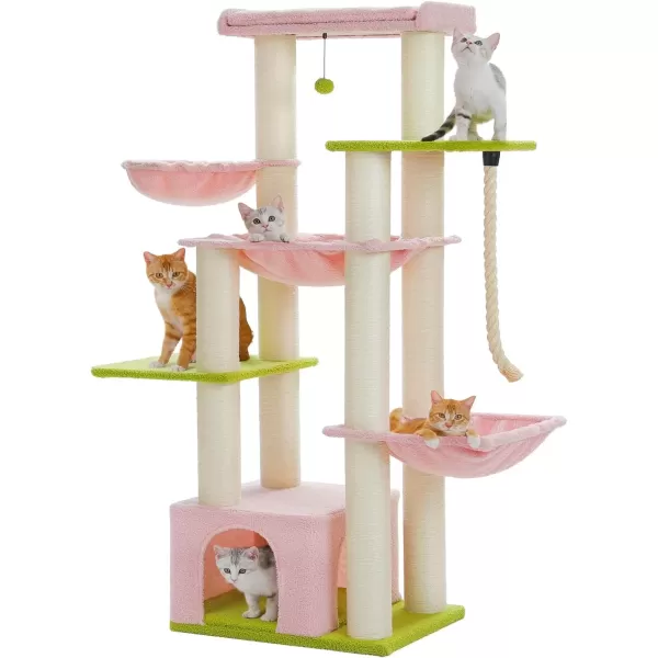 imagePAWZ Road Large Cat Tree 67 Inches Cat Tower for Indoor Cats with 13 Thick FullyWrapped Scratching Posts MultiLevel Cat Condo Super Large Perch ampamp Hammocks for Adult Cats 20 lbsPinkPink