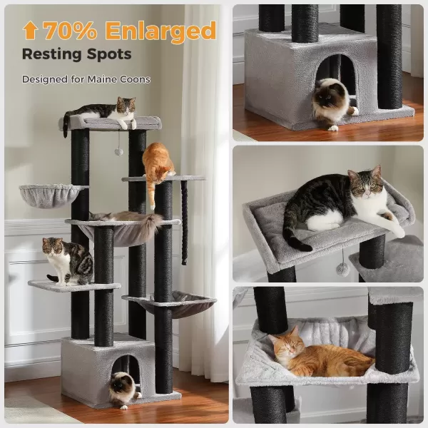 imagePAWZ Road Large Cat Tree 67 Inches Cat Tower for Indoor Cats with 13 Thick FullyWrapped Scratching Posts MultiLevel Cat Condo Super Large Perch ampamp Hammocks for Adult Cats 20 lbsPinkBlack