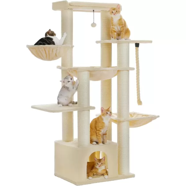 imagePAWZ Road Large Cat Tree 67 Inches Cat Tower for Indoor Cats with 13 Thick FullyWrapped Scratching Posts MultiLevel Cat Condo Super Large Perch ampamp Hammocks for Adult Cats 20 lbsPinkBeige