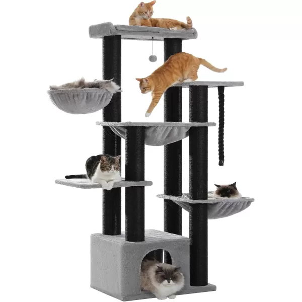 imagePAWZ Road Large Cat Tree 67 Inches Cat Tower for Indoor Cats with 13 Thick FullyWrapped Scratching Posts MultiLevel Cat Condo Super Large Perch ampamp Hammocks for Adult Cats 20 lbsPinkBlack