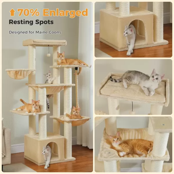 imagePAWZ Road Large Cat Tree 67 Inches Cat Tower for Indoor Cats with 13 Thick FullyWrapped Scratching Posts MultiLevel Cat Condo Super Large Perch ampamp Hammocks for Adult Cats 20 lbsPinkBeige