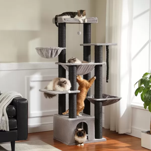 imagePAWZ Road Large Cat Tree 67 Inches Cat Tower for Indoor Cats with 13 Thick FullyWrapped Scratching Posts MultiLevel Cat Condo Super Large Perch ampamp Hammocks for Adult Cats 20 lbsPinkBlack