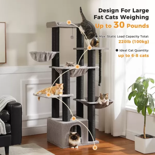 imagePAWZ Road Large Cat Tree 67 Inches Cat Tower for Indoor Cats with 13 Thick FullyWrapped Scratching Posts MultiLevel Cat Condo Super Large Perch ampamp Hammocks for Adult Cats 20 lbsPinkBlack