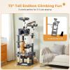 imagePAWZ Road 72 Inches Cat Tree for Indoor Cats Large Adults Tall Cat Tower with Large Mental Hammock7 SisalCovered Scratching Posts 2 Padded Perches Condos and Basket Charcoal GrayDark Gray