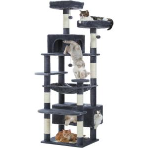 imagePAWZ Road 72 Inches Cat Tree for Indoor Cats Large Adults Tall Cat Tower with Large Mental Hammock7 SisalCovered Scratching Posts 2 Padded Perches Condos and Basket Charcoal GrayCharcoal Gray