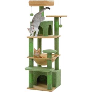 imagePAWZ Road 72 Inches Cat Tree for Indoor Cats Large Adults Tall Cat Tower with Large Mental Hammock7 SisalCovered Scratching Posts 2 Padded Perches Condos and Basket Charcoal GrayGreen