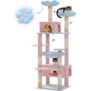 imagePAWZ Road 72 Inches Cat Tree for Indoor Cats Large Adults Tall Cat Tower with Large Mental Hammock7 SisalCovered Scratching Posts 2 Padded Perches Condos and Basket Charcoal GrayBlue