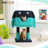 imagePAWZ Road CartoonThemed Cat Tree 2 in 1 Modern Cat Tree Tower with 2 Large Cat Condos 3Level Robot Artistic Modeling Cat Furniture Tree for Indoor Cats 43quot BlueTurquoise