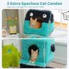imagePAWZ Road CartoonThemed Cat Tree 2 in 1 Modern Cat Tree Tower with 2 Large Cat Condos 3Level Robot Artistic Modeling Cat Furniture Tree for Indoor Cats 43quot BlueTurquoise
