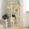 imagePAWZ Road Tall Cat Tower 70 Inch Cat Tree with Hammock 5 Scratching Posts 2 Condos and a Large Top Perches for Large CatsBeige