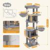 imagePAWZ Road Tall Cat Tower 70 Inch Cat Tree with Hammock 5 Scratching Posts 2 Condos and a Large Top Perches for Large CatsGrey