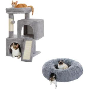 imagePAWZ Road 30 Inches AllinOne Cat Tree Bundle with Long Plush Cat Tunnel Bed