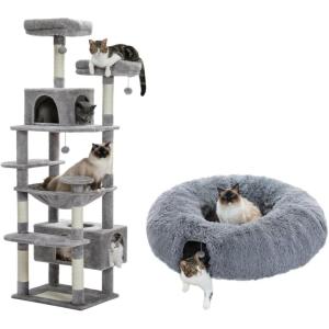 imagePAWZ Road 72 Inches Large Cat Tree Bundle with Long Plush Cat Tunnel Bed