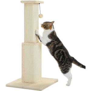 imagePAWZ Road Carpet Cat Scratching Post 32 Tall Scratching Post for Indoor Cats Adults Ultimate Scratch Post with Carpet Large Base and Removable Dangling Ball GreenBeige