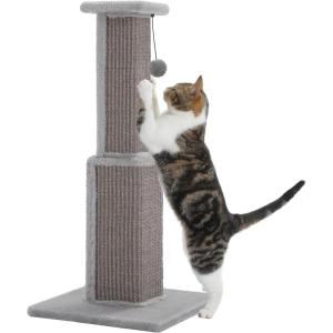 imagePAWZ Road Carpet Cat Scratching Post 32 Tall Scratching Post for Indoor Cats Adults Ultimate Scratch Post with Carpet Large Base and Removable Dangling Ball GreenGrey