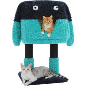 imagePAWZ Road CartoonThemed Cat Tree 2 in 1 Modern Cat Tree Tower with 2 Large Cat Condos 3Level Robot Artistic Modeling Cat Furniture Tree for Indoor Cats 43quot BlueTurquoise
